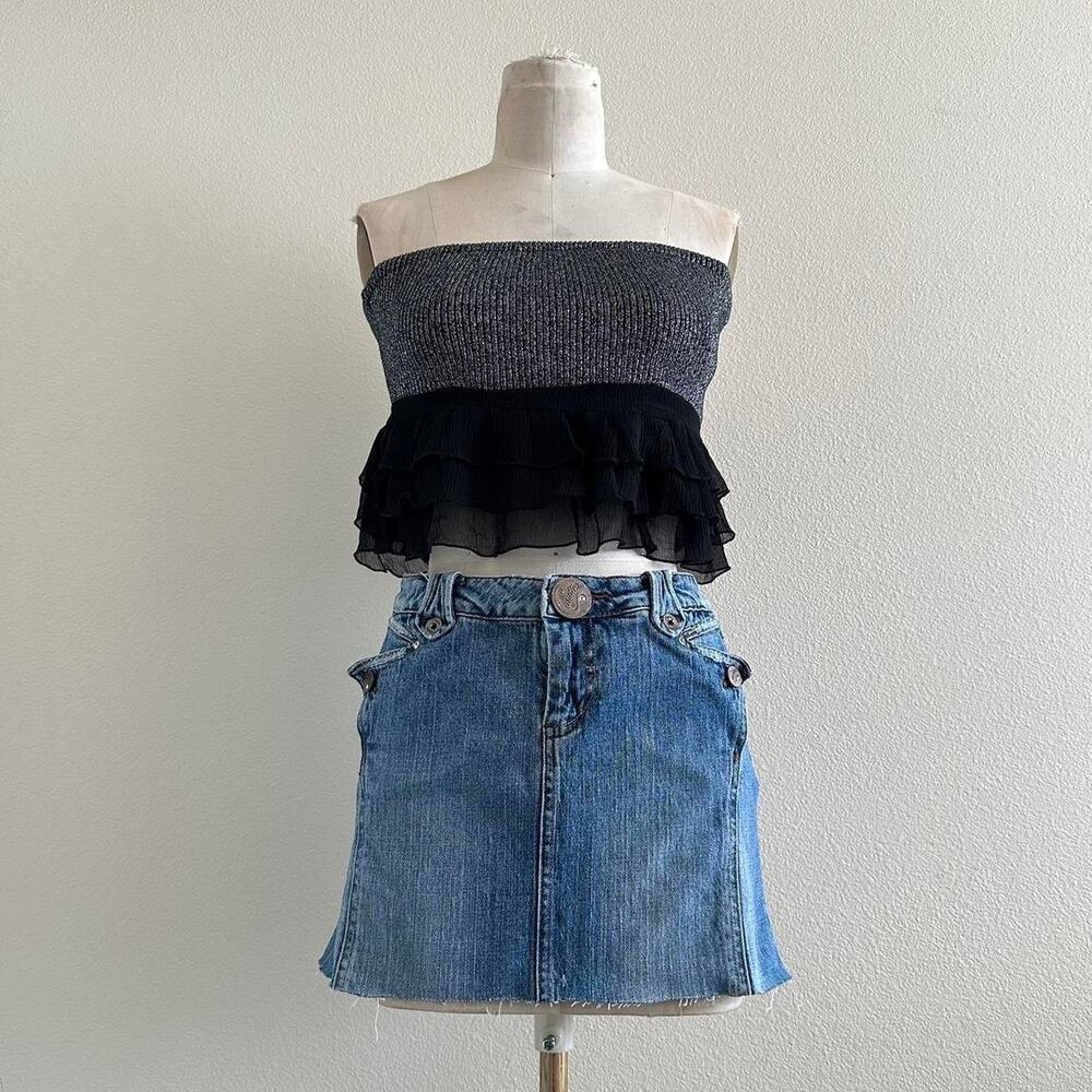 handmade black silver knit mesh lettuce hem bandeau